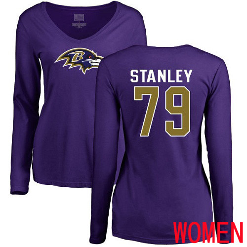 Baltimore Ravens Purple Women Ronnie Stanley Name and Number Logo NFL Football #79 Long Sleeve T Shirt